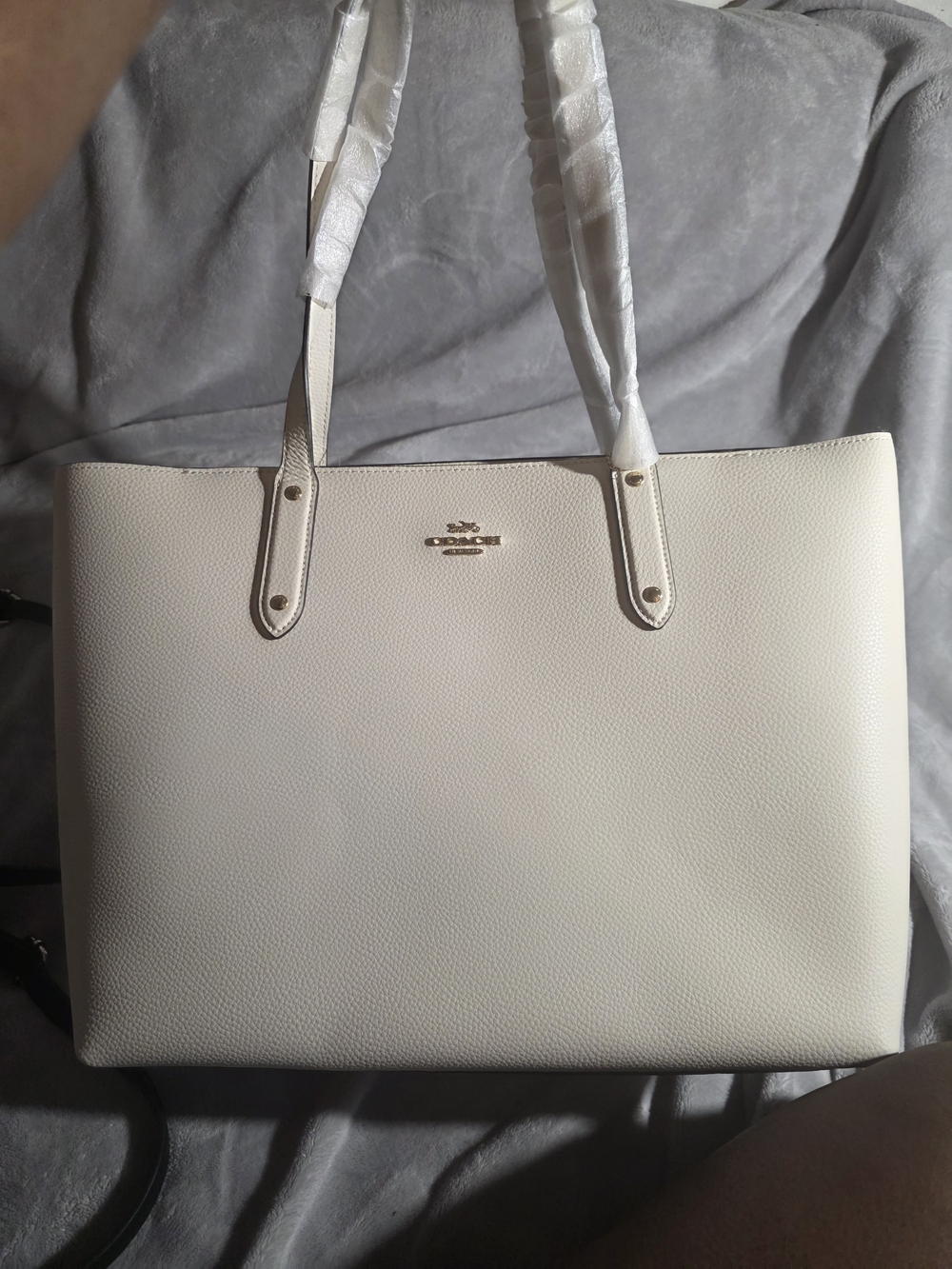 Coach Pebbled Leather Tote Bag in Chalk